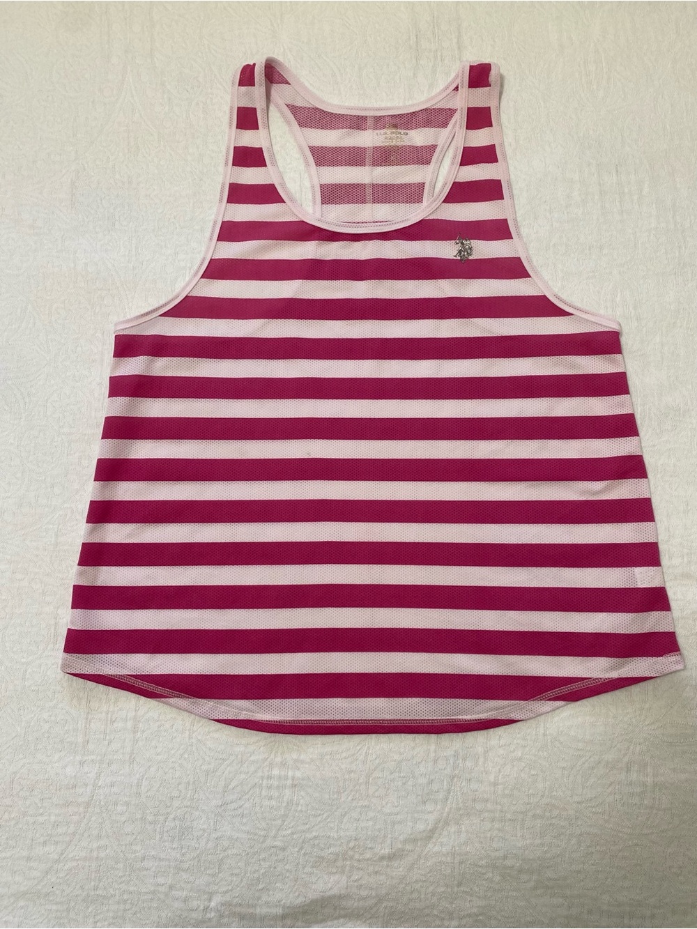 U.S. Polo Assn Women XL Pink White Striped Racerback Athletic Tank Top
